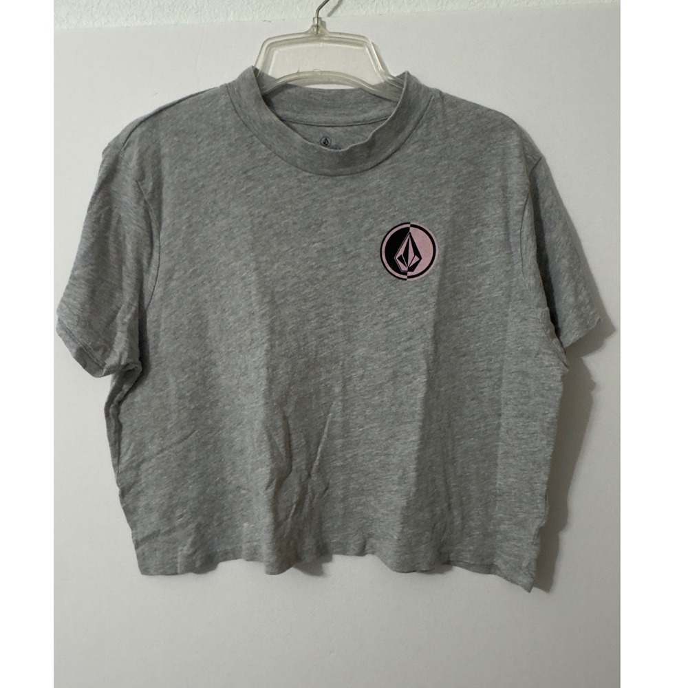 Volcom Womens Gray Cropped T-Shirt Logo Short Sleeve Top Skater‎ Streetwear